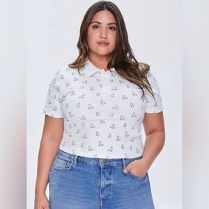 Forever 21 Plus Cat Print Polo Shirt